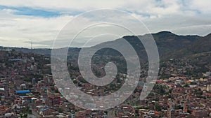 Aerial view of the city in the Andes mountains of Peru