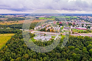 Aerial view of the city at autumn season.