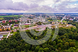 Aerial view of the city at autumn season.