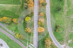 Aerial view of the city at autumn season.