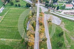 Aerial view of the city at autumn season.