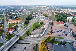 Aerial view of the city at autumn season.