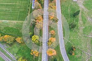 Aerial view of the city at autumn season.