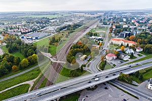 Aerial view of the city at autumn season.