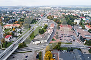 Aerial view of the city at autumn season.