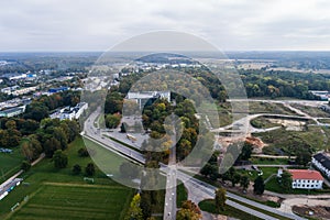 Aerial view of the city at autumn season.