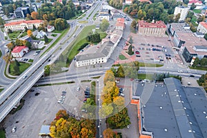 Aerial view of the city at autumn season.