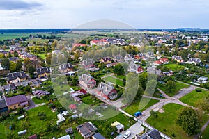 Aerial view of the city at autumn season.