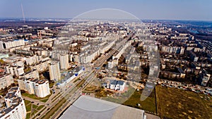 Aerial view of the city buildings in early spring.