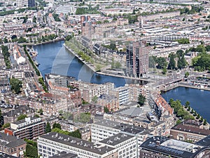 Aerial view of the city and canal of Rotterdam