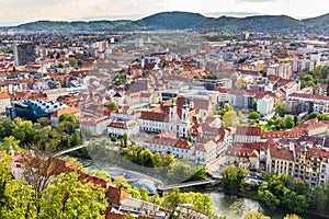 Aerial View Of City Center - Graz, Styria, Austria