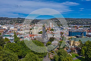 Aerial view of the city center of Launceston, Australia