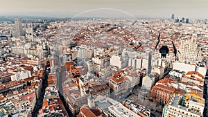 Aerial view of the city center of Madrid, Spain.The landmarks of the capital and the centre from bird eye view.Gran Via street photo