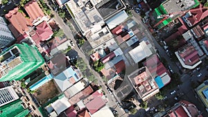 Aerial view of city center neighborhoods in the Cambodian capital of Phnom Penh