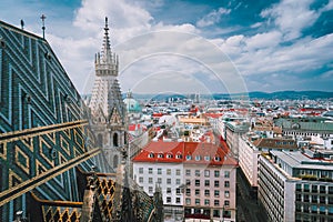 Aerial view of city center Vienna from St. Stephen`s Cathedral