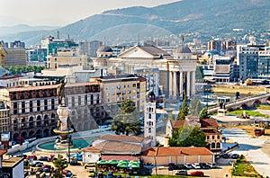 Aerial view of the city centre of Skopje