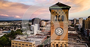 Aerial View City Clocktower in Downtown Tacoma Washington photo
