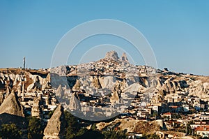 Aerial view of city and fairy chimneys,