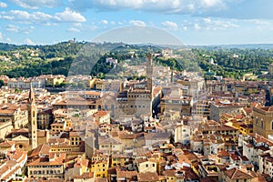 Aerial view of the city of Florence including the Palazzo Vecchio