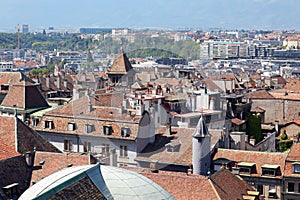 An aerial view of the city of Geneva in Switzerland