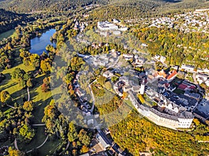 Aerial view of the city of Greiz in Thuringia