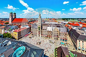 Aerial view of the City Hall at the Marienplatz in Munich, Germany photo