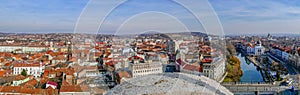 Aerial view from the city hall tower over Oradea town center