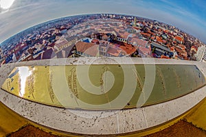 Aerial view from the city hall tower over Oradea town center