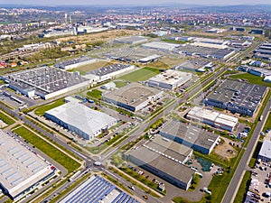 Aerial view of city industrial zone and technology park