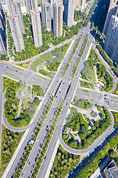 Aerial view of city interchange in Xi`an