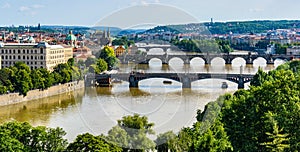 Aerial view of the city from Letna Garden, Prague, Czech Republic