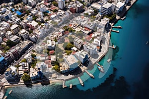 Aerial view of the city of Limassol in Cyprus. Aerial view of Male the capital of the Maldives, AI Generated