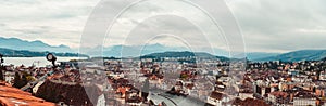 Aerial view of the city of Lucern Switzerland on an overcast day