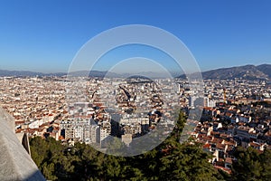 Aerial view of the city of Marseille on a sunny winter day