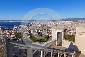 Aerial view of the city of Marseille on a sunny winter day