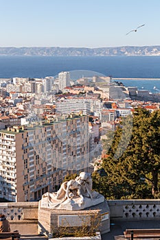 Aerial view of the city of Marseille on a sunny winter day