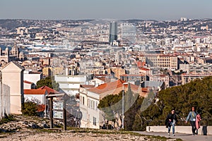 Aerial view of the city of Marseille on a sunny winter day