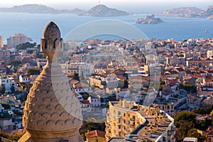 Aerial view of the city of Marseille on a sunny winter day