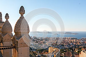 Aerial view of the city of Marseille on a sunny winter day