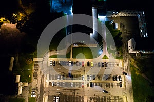 Aerial view of the city at night.