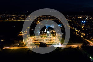 Aerial view of the city at night.