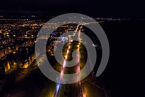 Aerial view of the city at night.