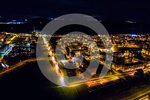 Aerial view of the city at night.