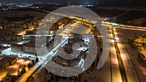 Aerial view of the city at night.