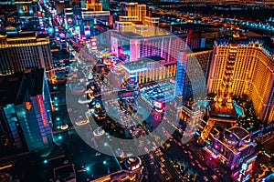 Aerial View of a City at Night, Bright lights of Las Vegas Strip from above, AI Generated