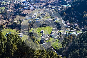 Aerial view of the city of Pithoragarh, situated in the mountains of Uttarakhand