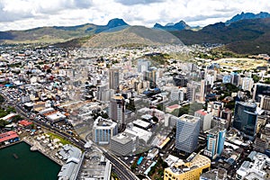 Aerial view of the city of Port-Louis, Mauritius, Africa