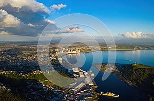 Aerial view of the city of Puerto Montt with its Tenglo channel