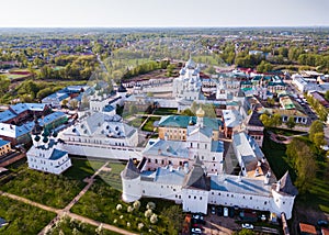 Aerial view of  city of Rostov-on-don with monastery and river Don