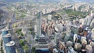 Aerial view of the city of Santiago of Chile in the country of Chile in the summer.  Is the capital and largest city of Chile as w